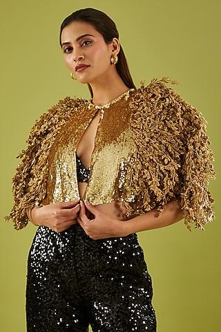 gold tulle embroidered cape