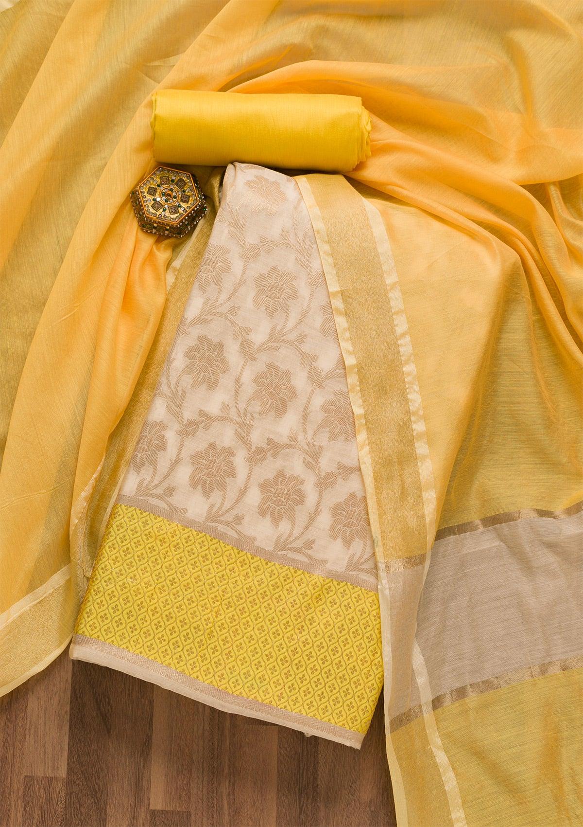 gold zariwork brocade unstitched salwar suit