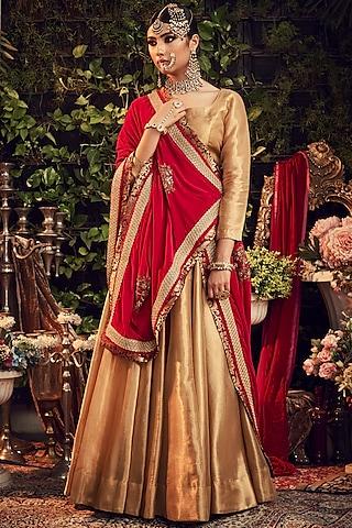 gold & crimson red embroidered lehenga set