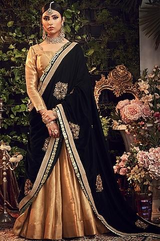 gold & emerald green zardosi embroidered lehenga set