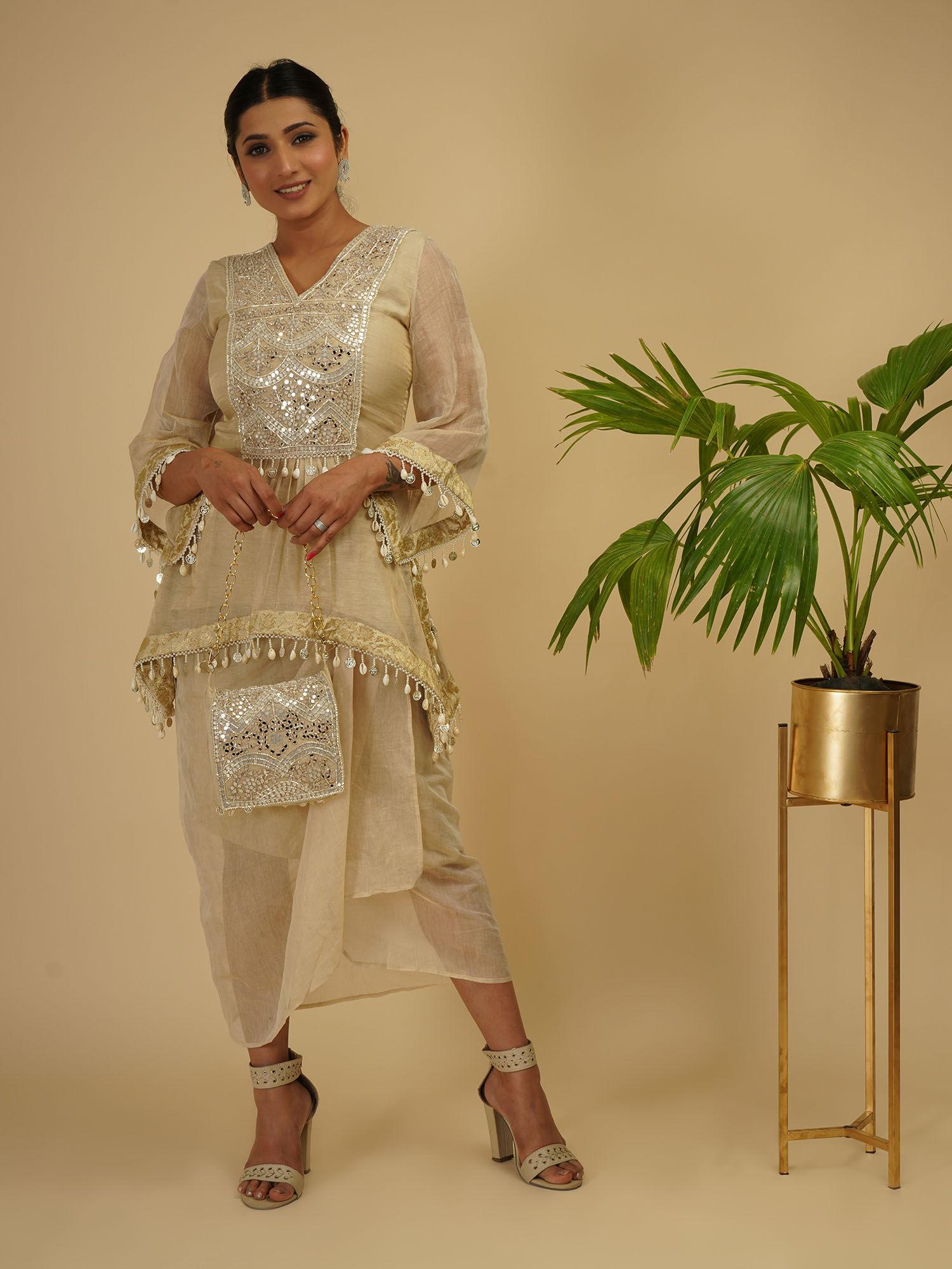 gold & ivory boho kaftan kurta (set of 3)