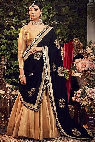 gold & midnight blue embroidered lehenga set