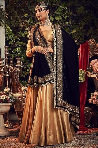 gold & midnight blue zardosi embroidered lehenga set