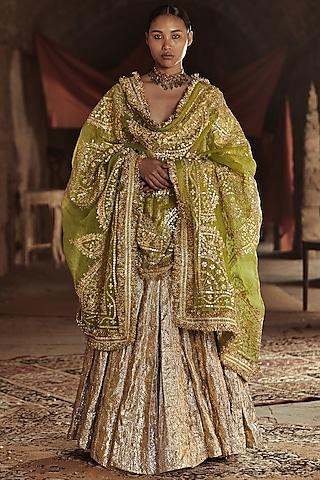 gold & olive green embroidered lehenga set