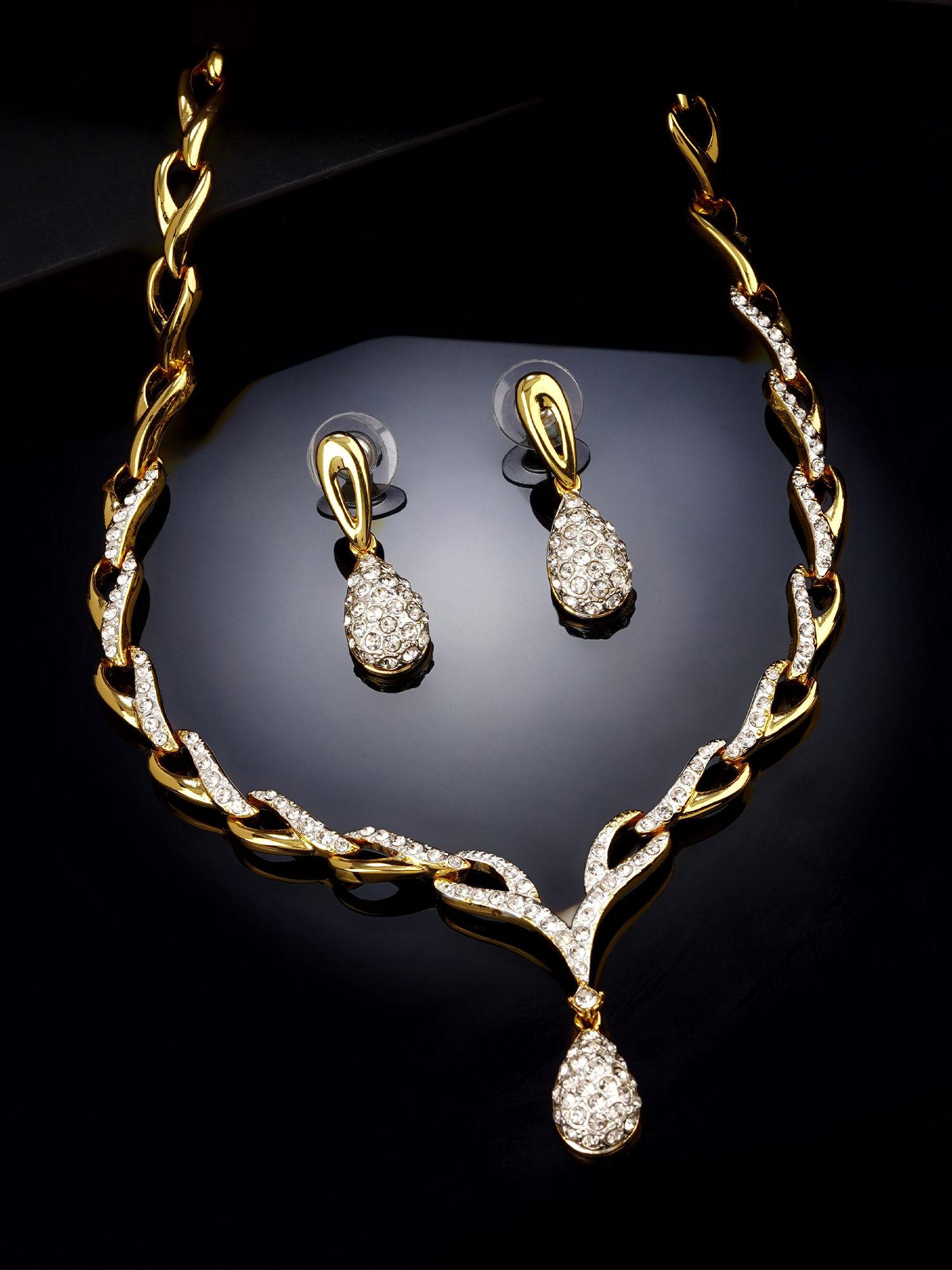 gold & rhodium plated eye catching drop jewellery set for women