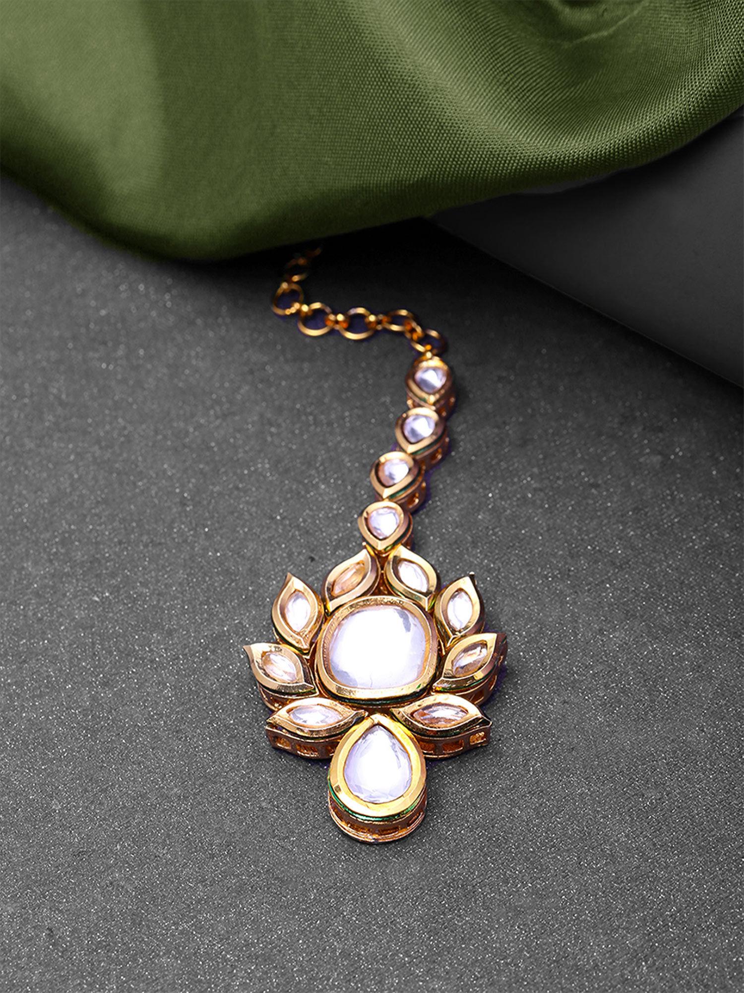 gold - toned handcrafted kundan studded maang tikka