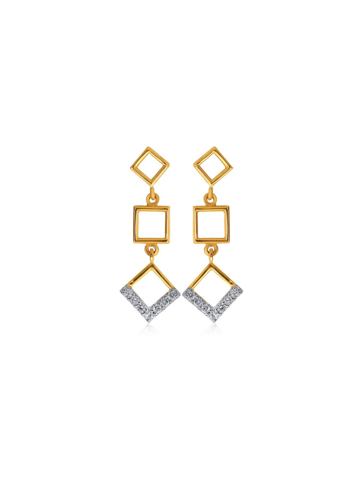 gold 14k yellow gold geometrical splendor diamond drop earrings