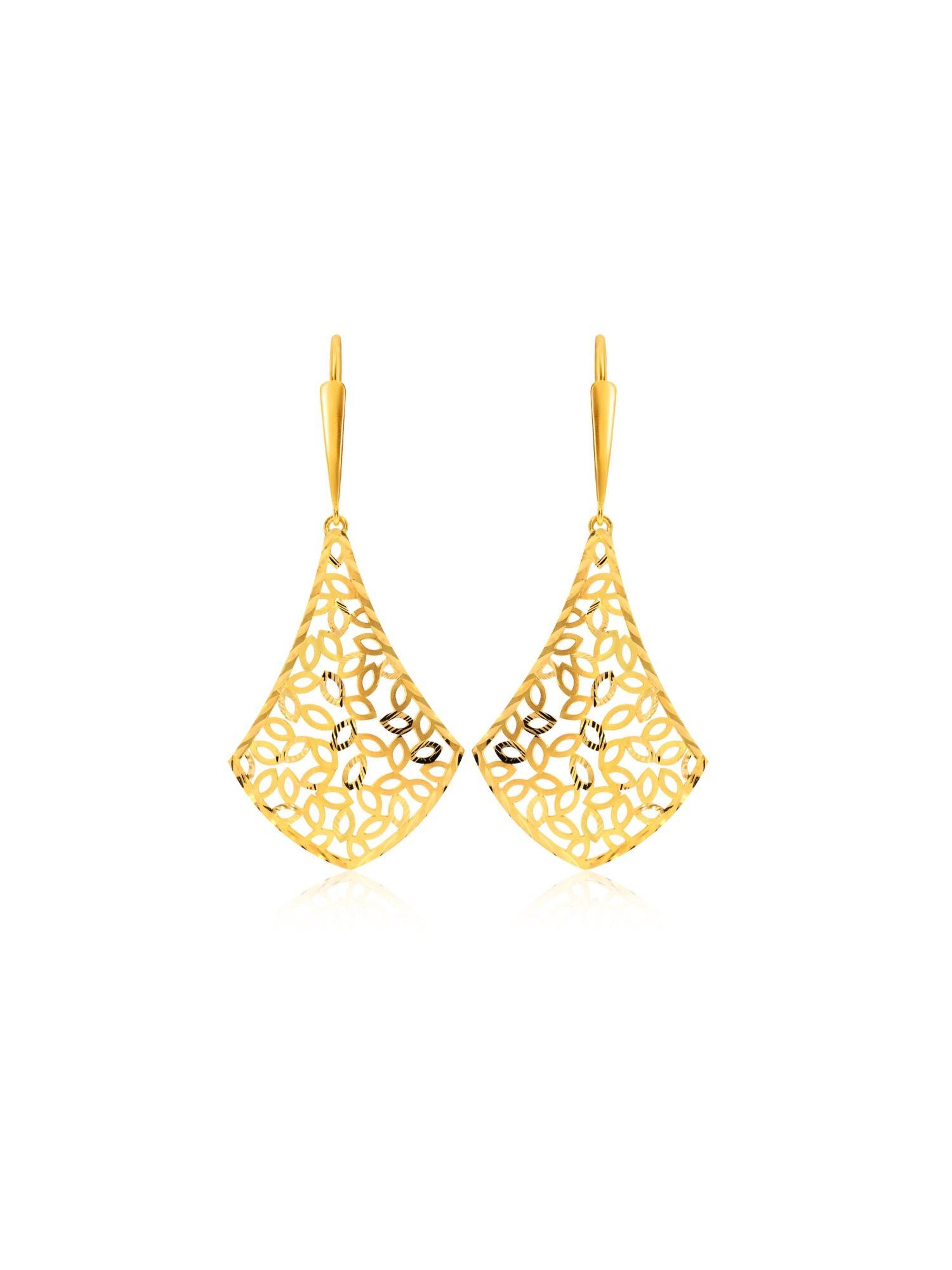 gold 18k yellow gold stylish foliate gold hook earrings