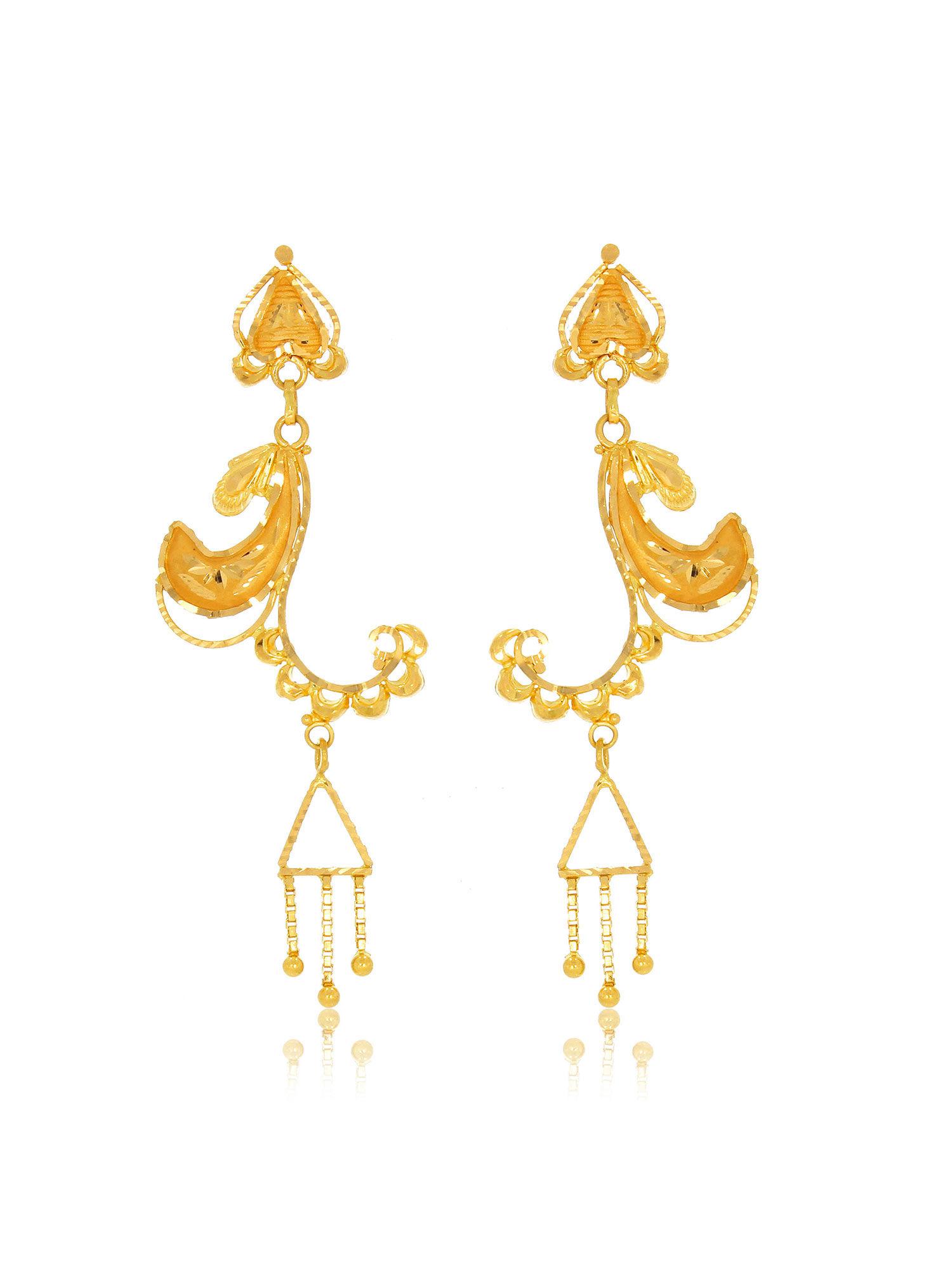 gold 22k yellow gold craftsmanship curves gold danglers earrings