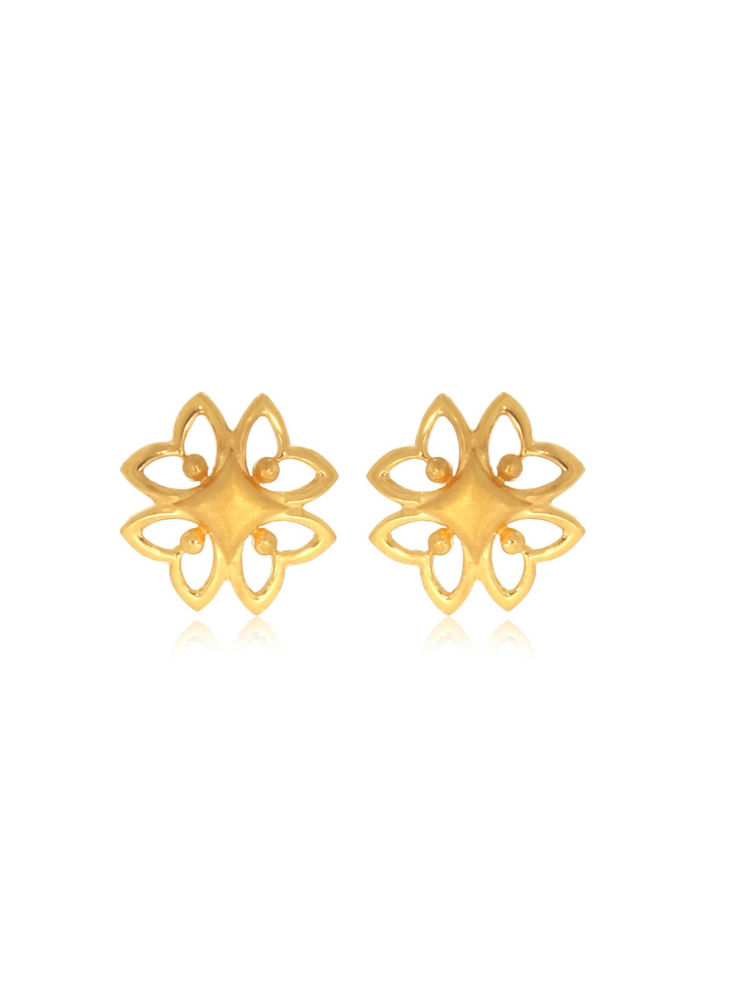 gold 22k yellow gold daisy heart stud earrings