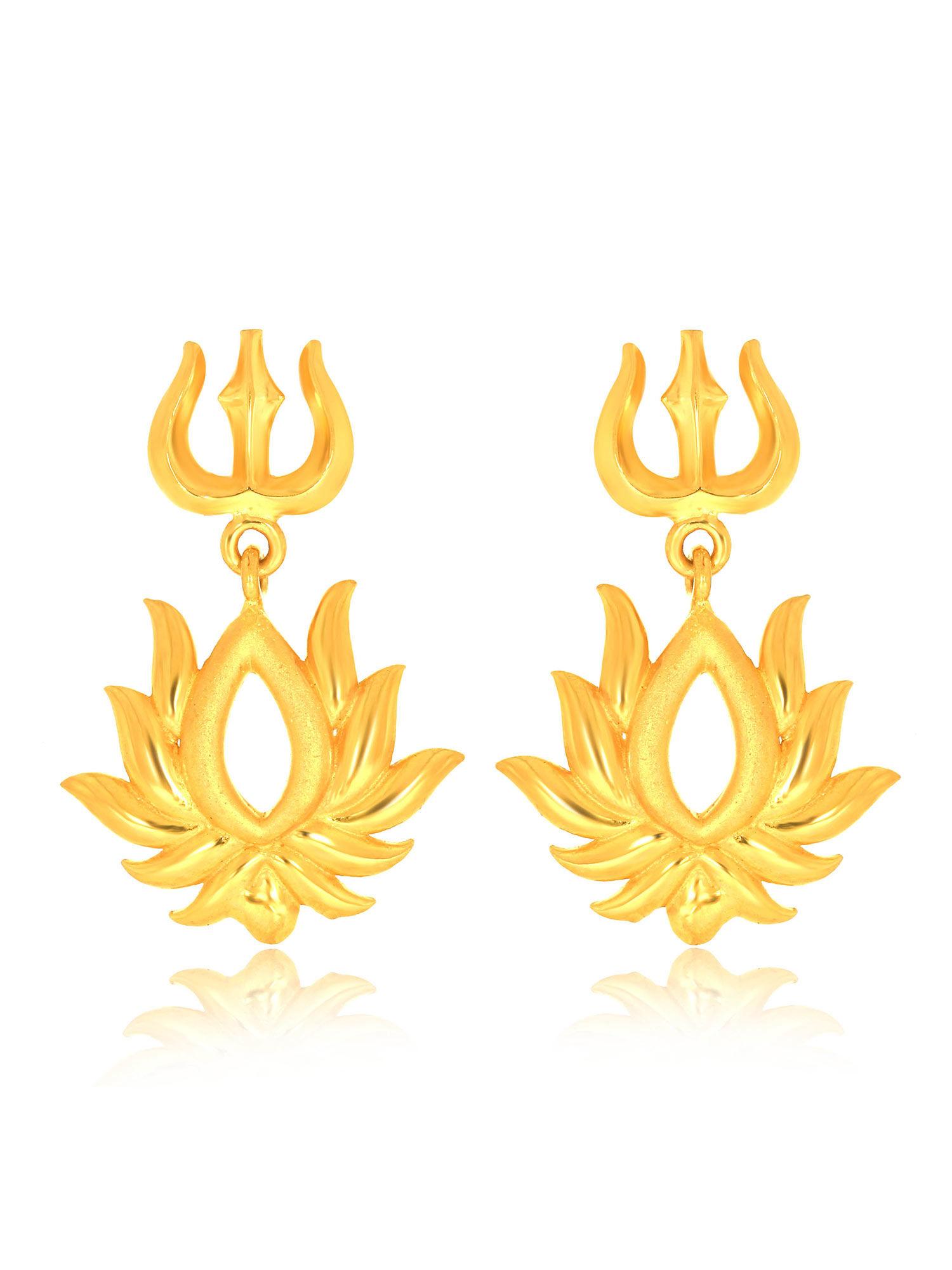 gold 22k yellow gold tri-lotus gold earrings