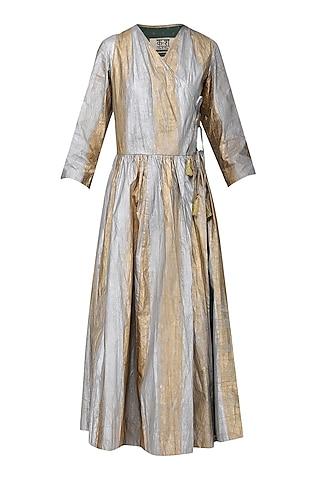 gold and silver hand painted wrap dress