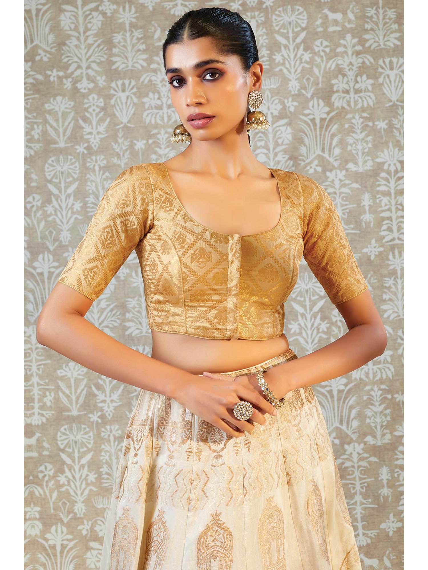 gold art silk blouse with woven motifs