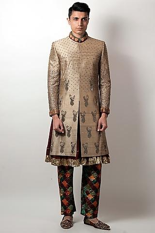 gold beige embroidered sherwani