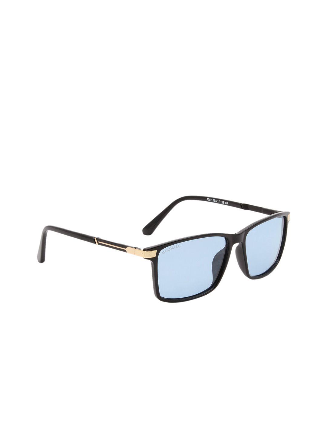 gold berg blue lens & black wayfarer sunglasses with uv protected lens gb-1007_blk-blu