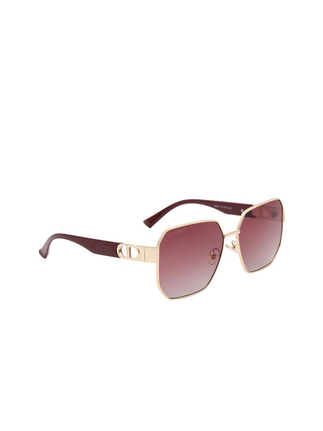 gold berg pink lens & brown square sunglasses with uv protected lens- gb-50871_gld