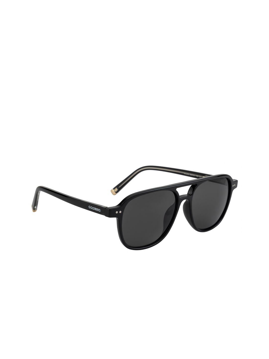 gold berg unisex grey lens & black aviator sunglasses with uv protected lens