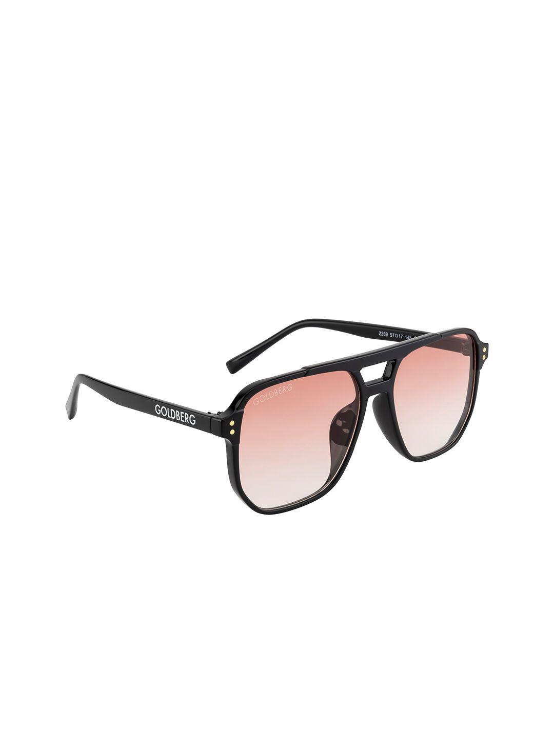 gold berg unisex pink lens & black aviator sunglasses with uv protected lens
