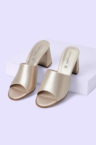 gold block heel mule casual women heel sandals