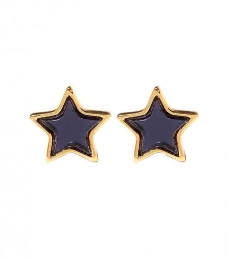 gold-blue mirror star earrings
