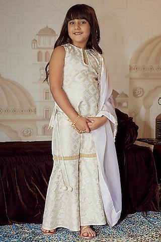 gold brocade sharara set for girls