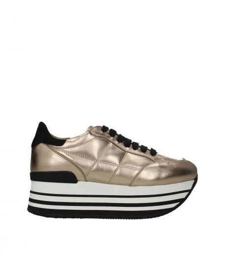 gold bronze leather sneakers