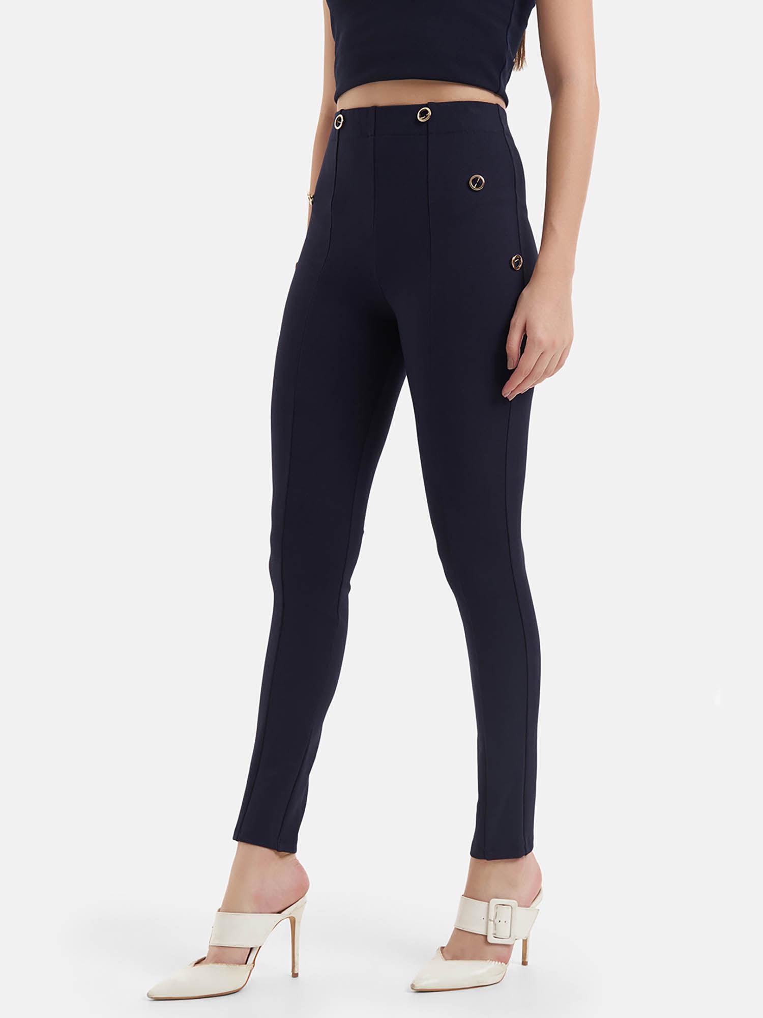 gold button detail jeggings with pin seam at front