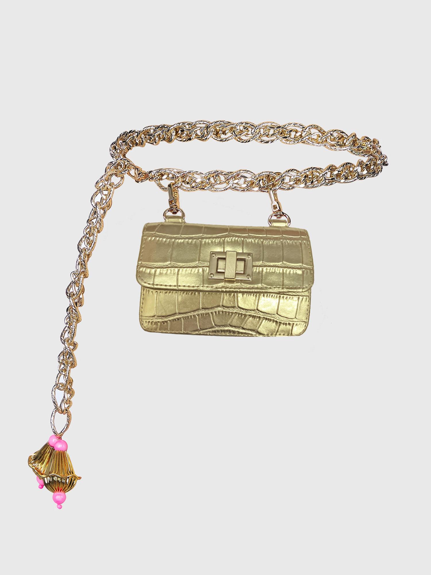 gold chain-link belt bag