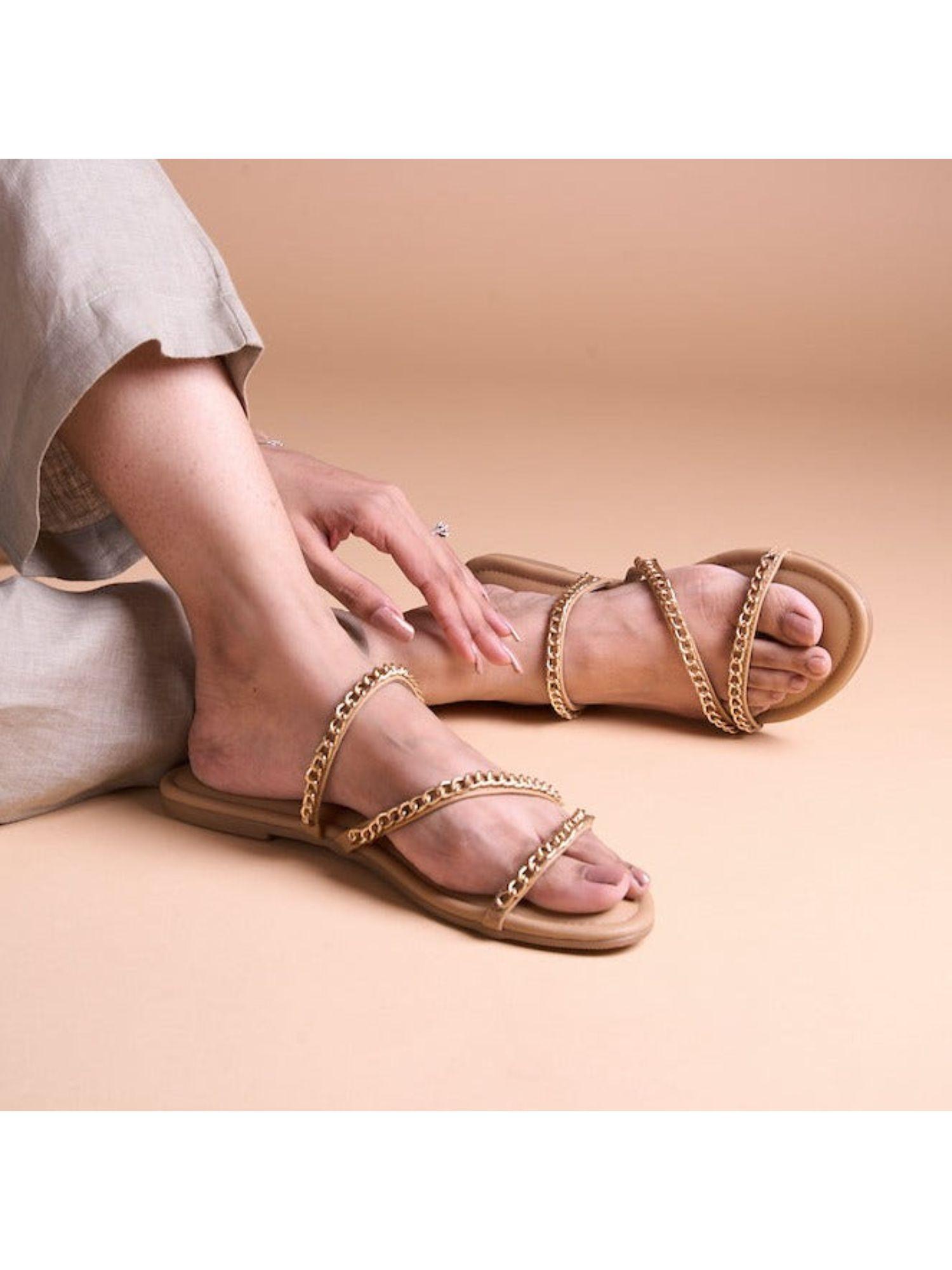 gold chained flats