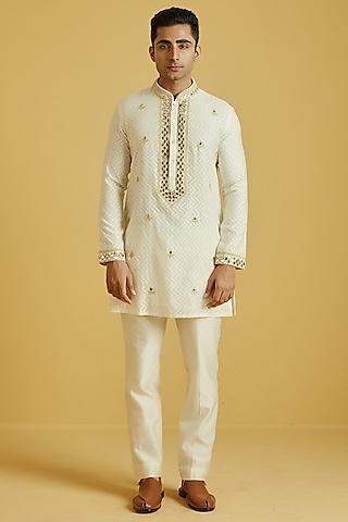 gold chanderi jacquard embroidered kurta set