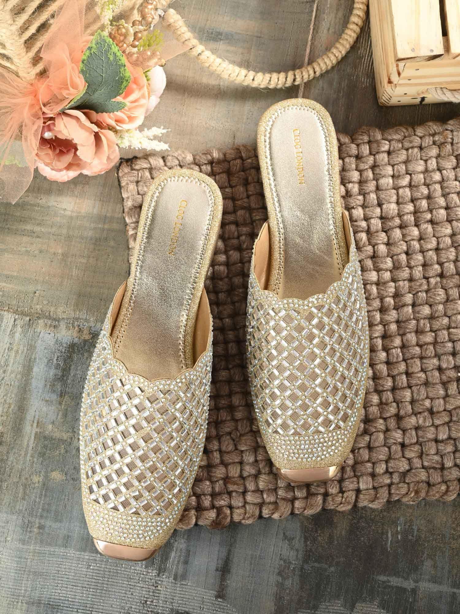 gold comfortable mules