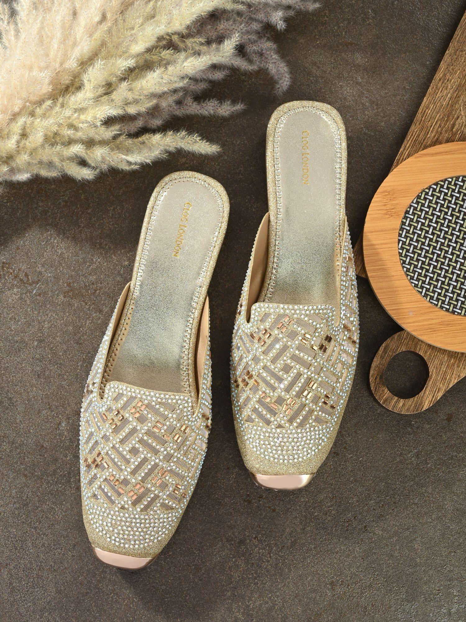 gold comfortable mules