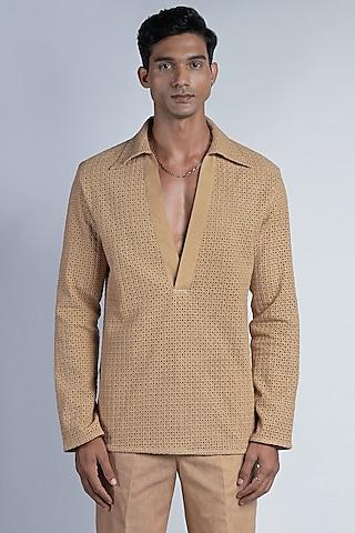 gold cotton schiffli embroidered shirt