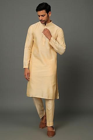 gold cotton silk kurta set