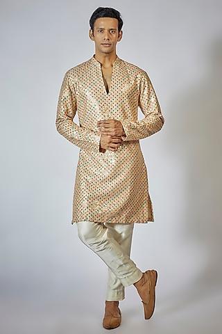 gold cotton silk thread embroidered kurta set