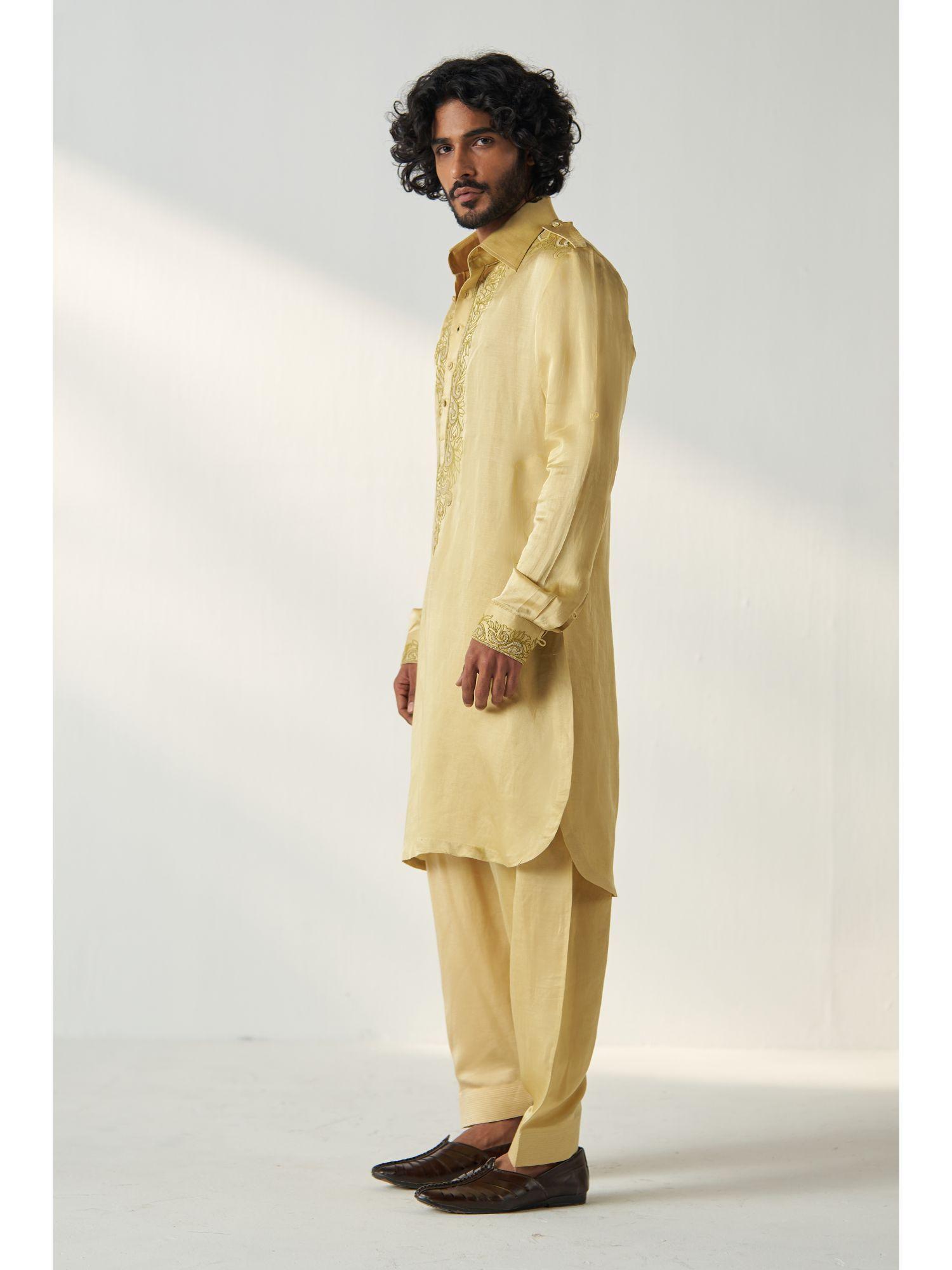 gold deep pathani kurta with salwar (set of 2)