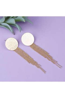 gold designer earrings with waterfall mesh chain design danglers for women