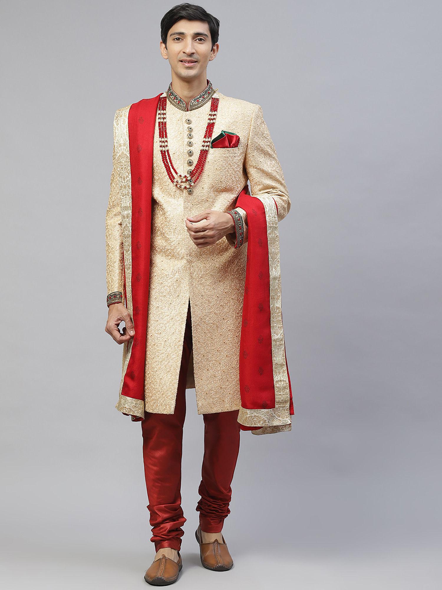 gold designer sherwani (set of 3)