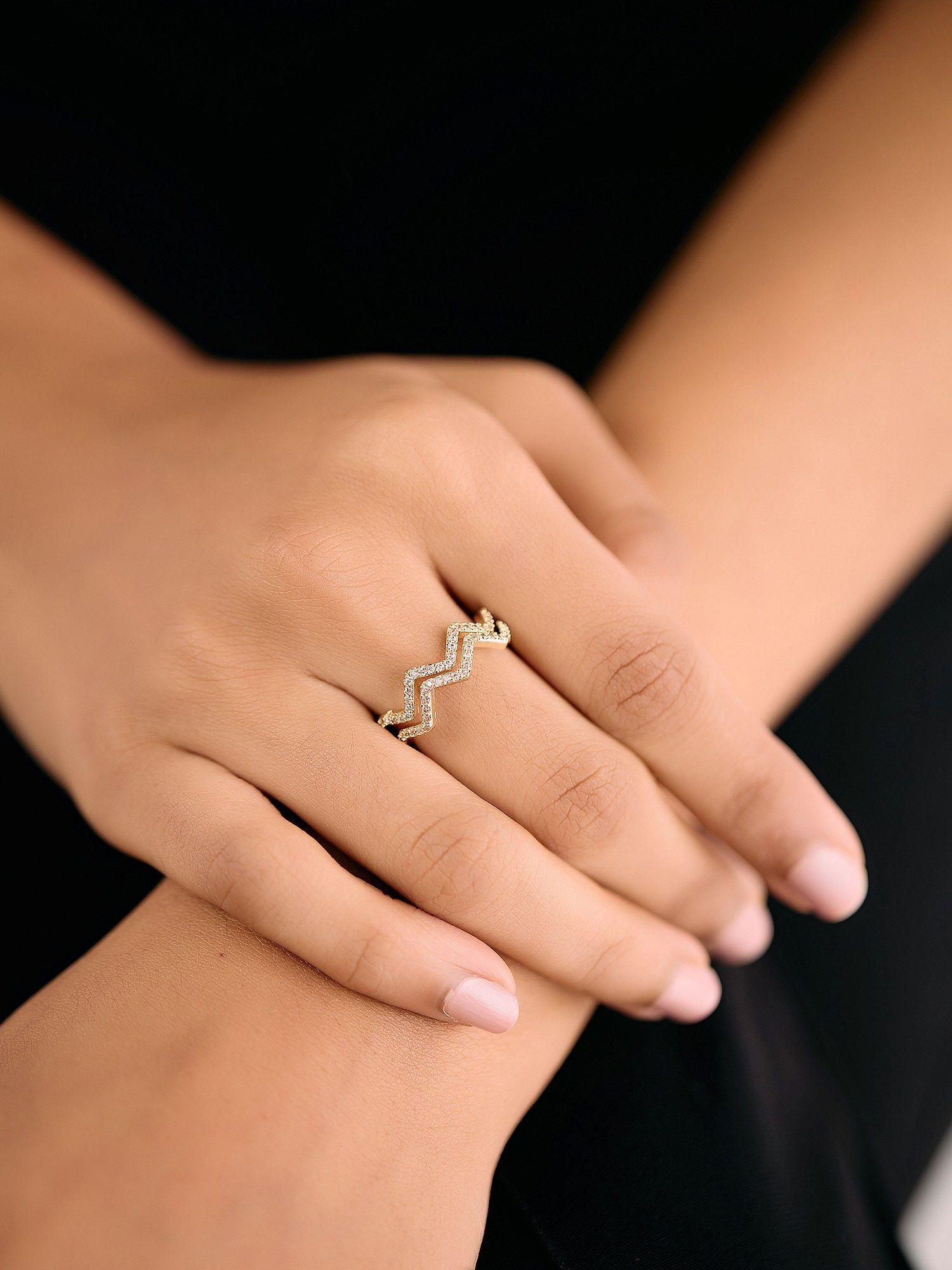 gold diamante embellished chevron adjustable ring