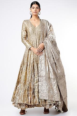 gold embroidered anarkali set