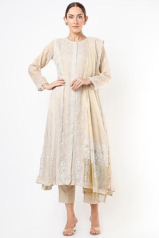 gold embroidered anarkali set