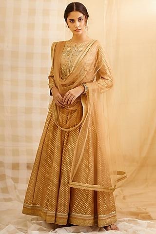 gold embroidered anarkali set