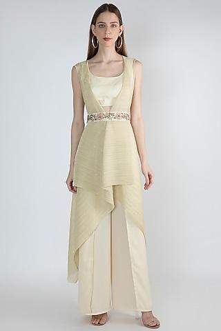 gold embroidered crop top with palazzo pants & belt