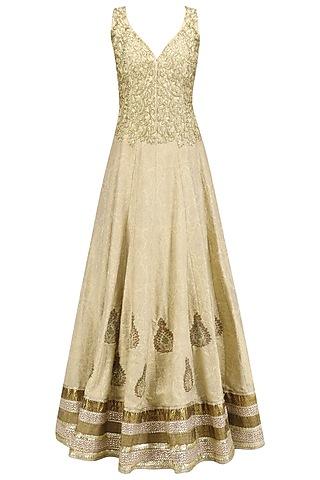 gold embroidered flared anarkali and dupatta set