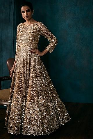 gold embroidered gown with dupatta