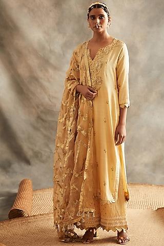 gold embroidered kurta set