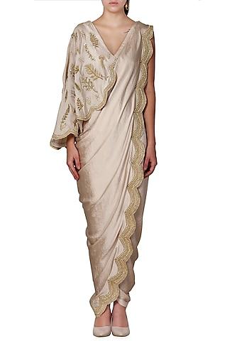 gold embroidered pre-draped saree set