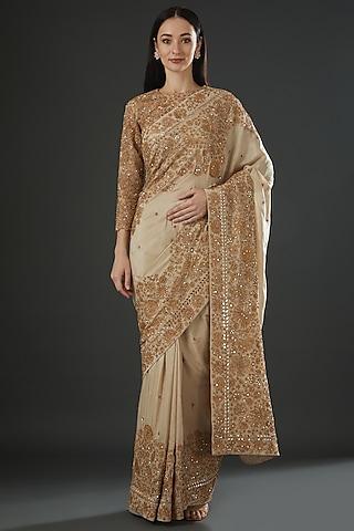 gold embroidered saree set