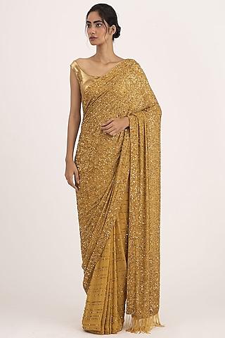 gold embroidered saree set