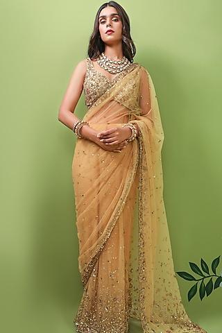 gold embroidered saree set